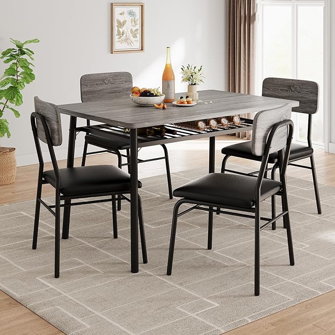 5-Piece Dining Table Set for 4, Wood Kitchen by GAOMON