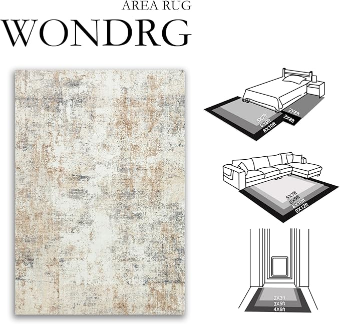 10x12 Washable Area Rug Gold Grey Neutral Abstract Living Room Bedroom Large - Image 2