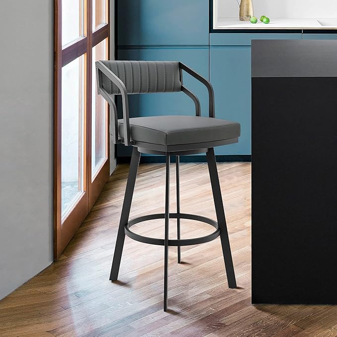 Armen Living Capri Modern 26" Seat Height Gray Faux Leather and Black Stainless - Image 2