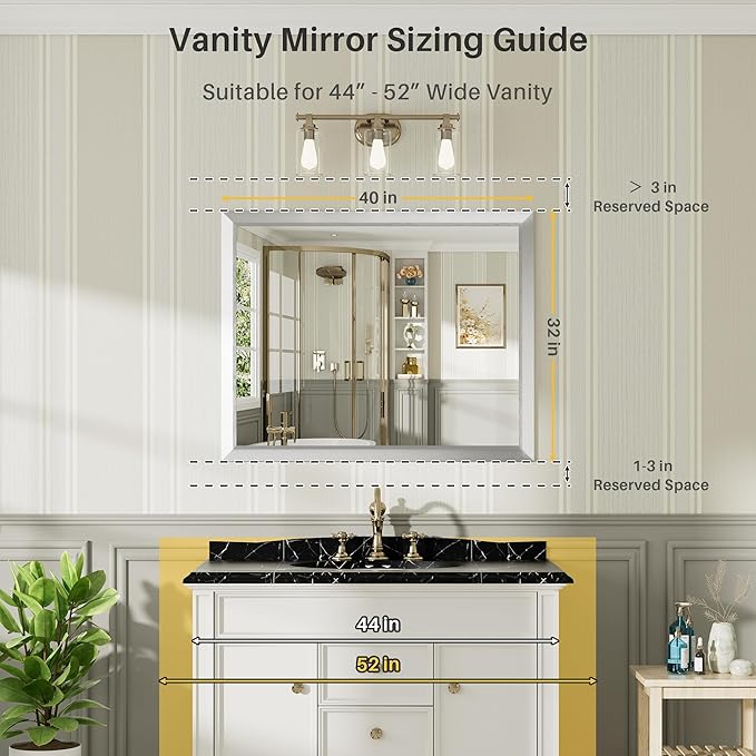 40x32 Inch Silver Bathroom Mirror - Image 2