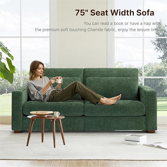 89" Sofa Couch for Living Room Chenille Upholstered Couch - Image 3