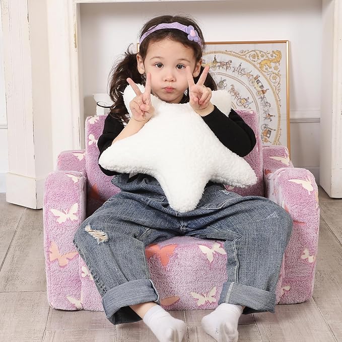 Butterfly Glow in The Dark Toddler Couch, 2-in-1 Toddler Soft Couch Fold Out - Image 3