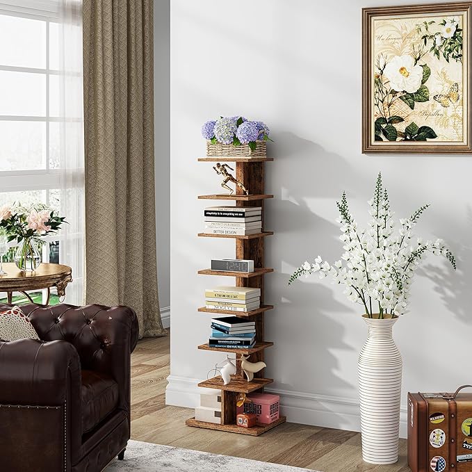 TUTOTAK Narrow Bookshelf, 8-Tier Bookcase, Spine Book Shelf - Image 3