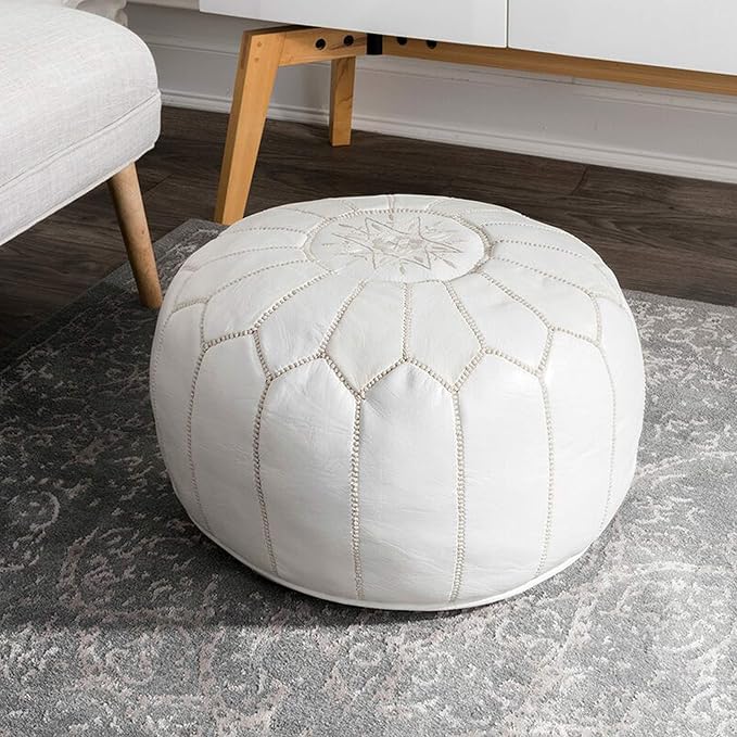 Marrakesh Gallery Genuine Leather Round Pouf Unstuffed - Image 2