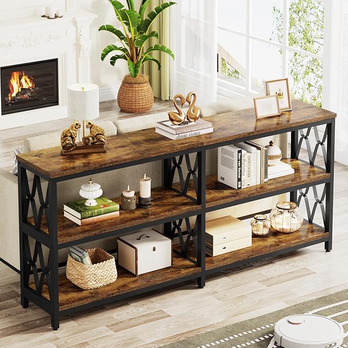 LITTLE TREE Console Table with Storage Shelves, 70.9" Industrial 3-Tier Sofa - Image 4
