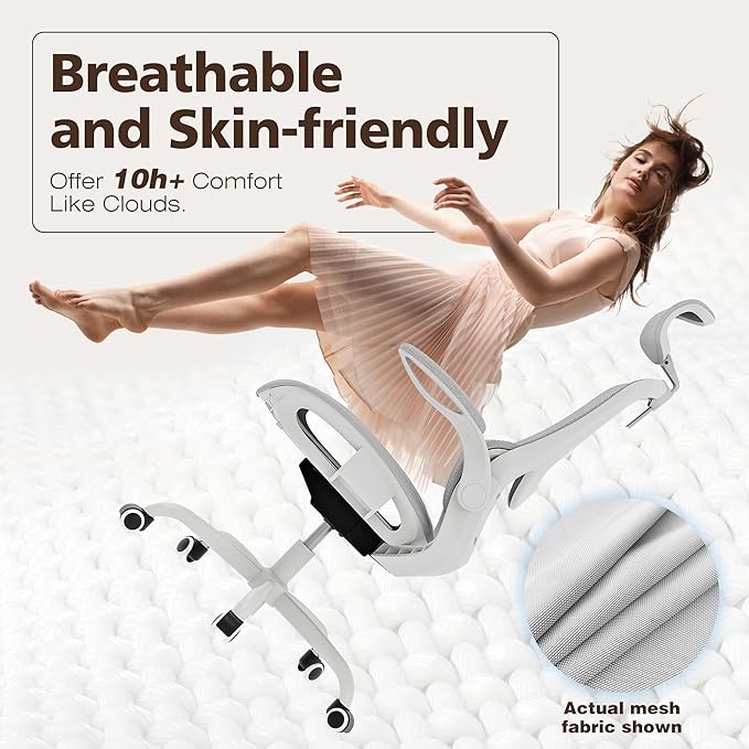 GABRYLLY Ergonomic Mesh Office Chair- White Desk Chair, Flip-Up Armrest - Image 7