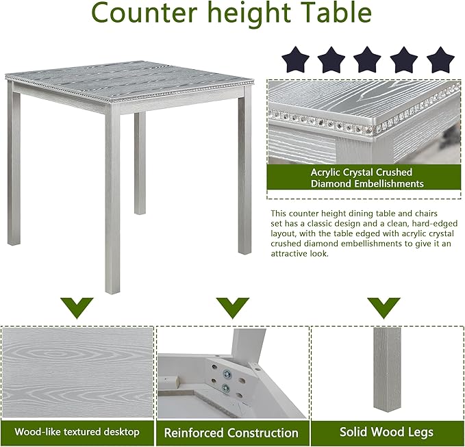 KEIKI 5-Piece Counter Height Dining Table Set - Image 6
