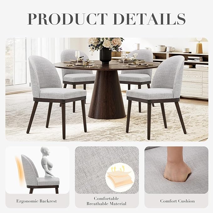 COLAMY Upholstered Dining Chairs Set of 4, Wooden Kitchen Chairs - Image 5