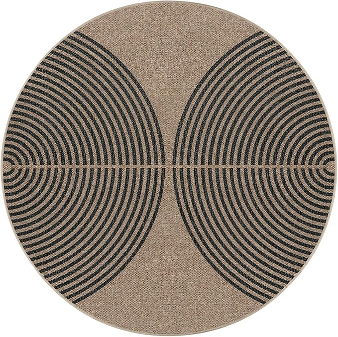 Lahome Modern Rainbow Round Rug, 3ft Small Washable Circle Carpet Natural - Image 7