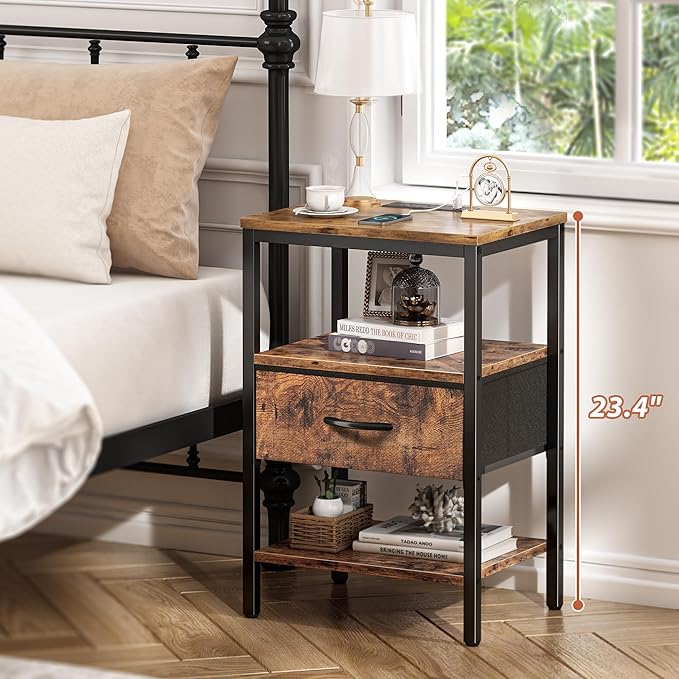 SUPERJARE Nightstand with Charging Station, Bed Side Table with Adjustable - Image 3