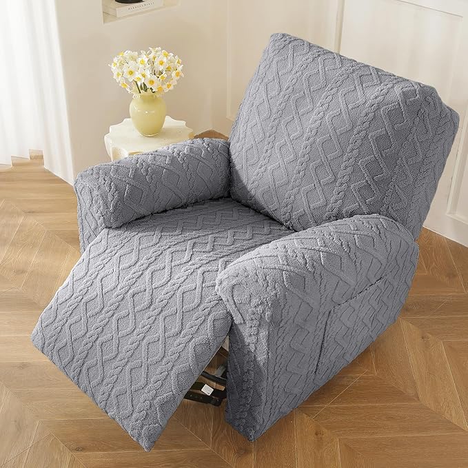 vctops 4 Pieces Geometric Jacquard Plush Recliner Slipcovers Soft Fuzzy Fluffy - Image 6