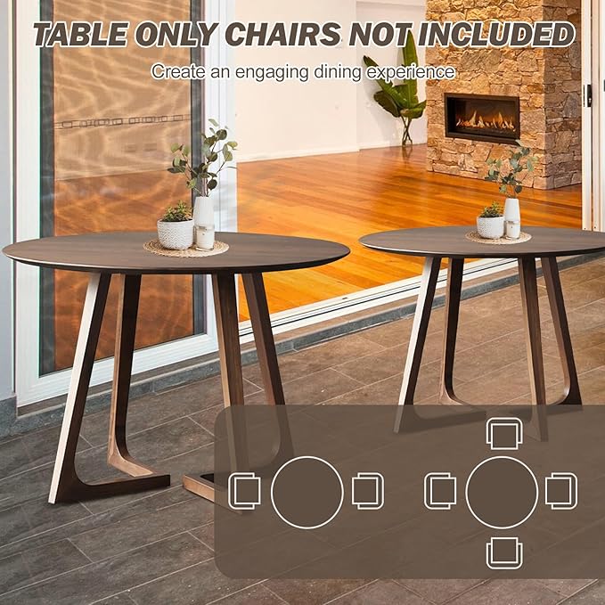 Walnut Round Dining Table for 4, 35.4" Small Wood Round Kitchen Table - Image 7