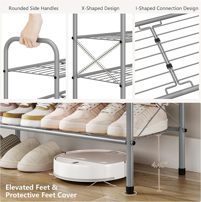 Hoctieon 3 Tier Mesh Style Shoe Rack, Entryway Shoe Shelf, Shoe Storage - Image 7