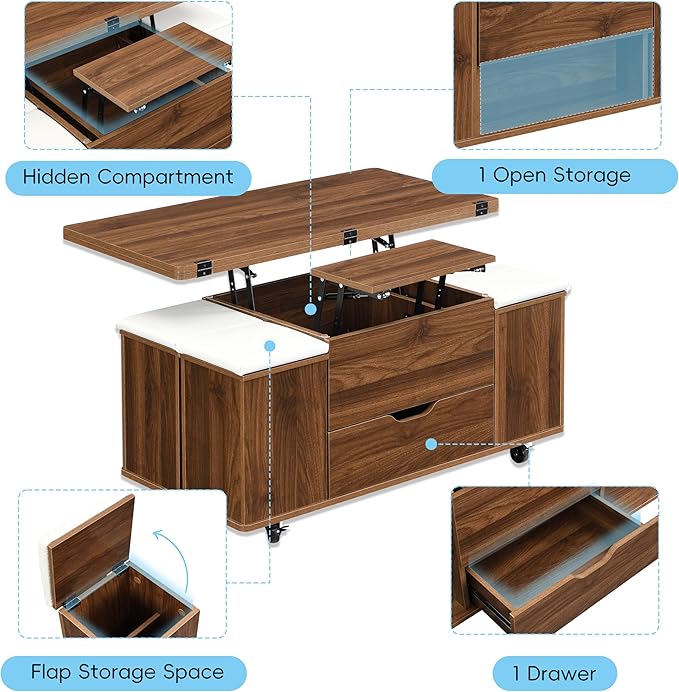Merax Multi-Functional Lift-Top Coffee Table - Image 4