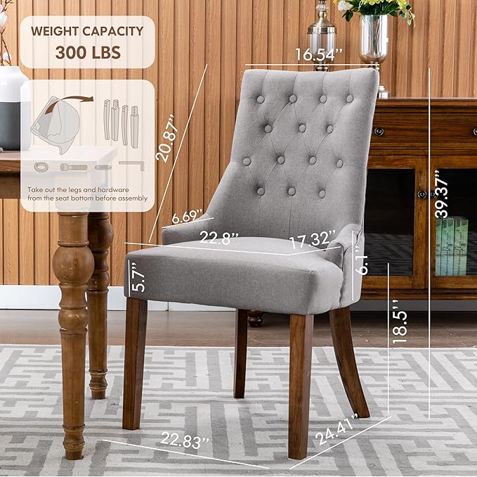COLAMY Wingback Upholstered Dining Chairs Set of 4, Fabric Side Dining Room - Image 3