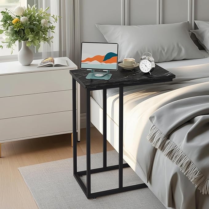 VECELO C Shaped End Side Table for Sofa Couch and Bed Snack TV Tray for Living - Image 4