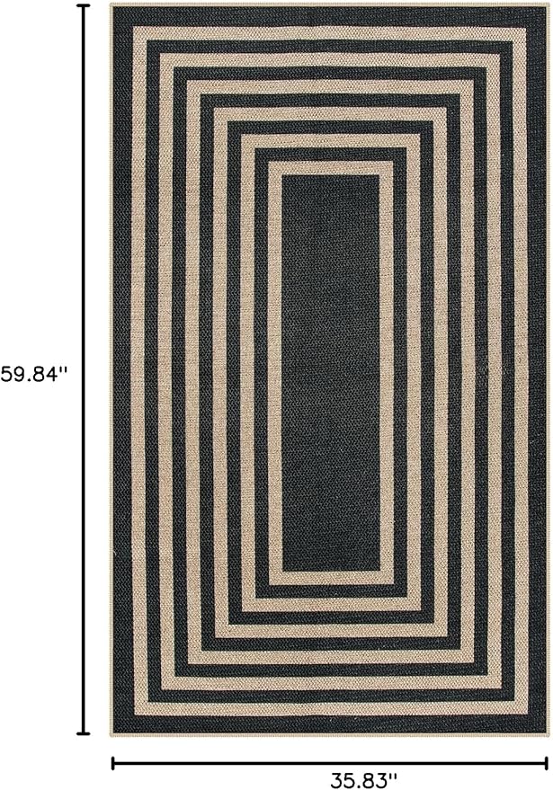 Lahome Modern Geometric Easy Jute Outdoor Rug, 3x5 Black Indoor Outdoor Carpet - Image 2