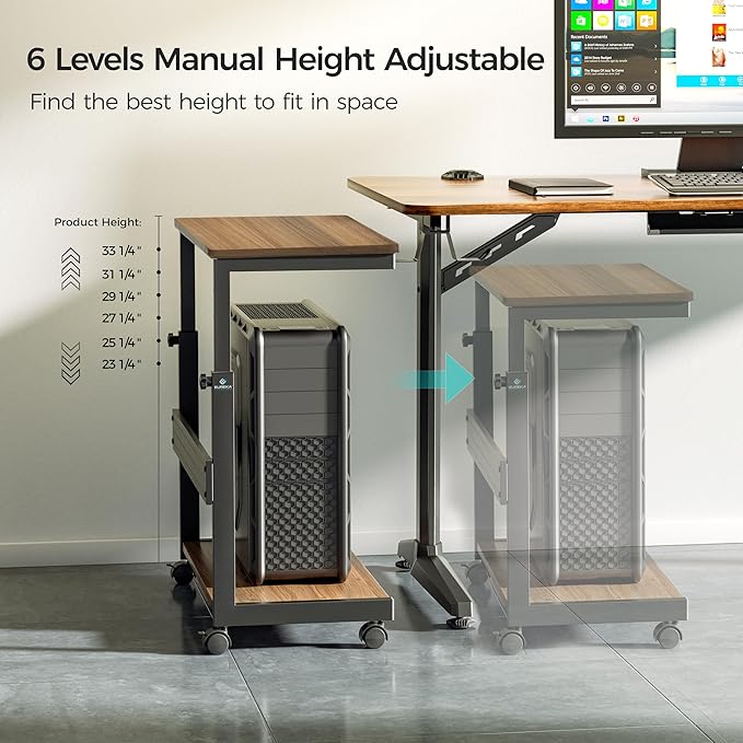EUREKA ERGONOMIC PC Stand Computer Cart, Height Adjustable Tower Stand 2-Tier - Image 4