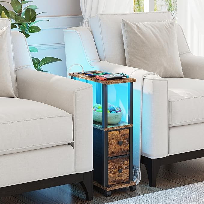 TUTOTAK Small Narrow End Tables, LED Side Tables - Image 8