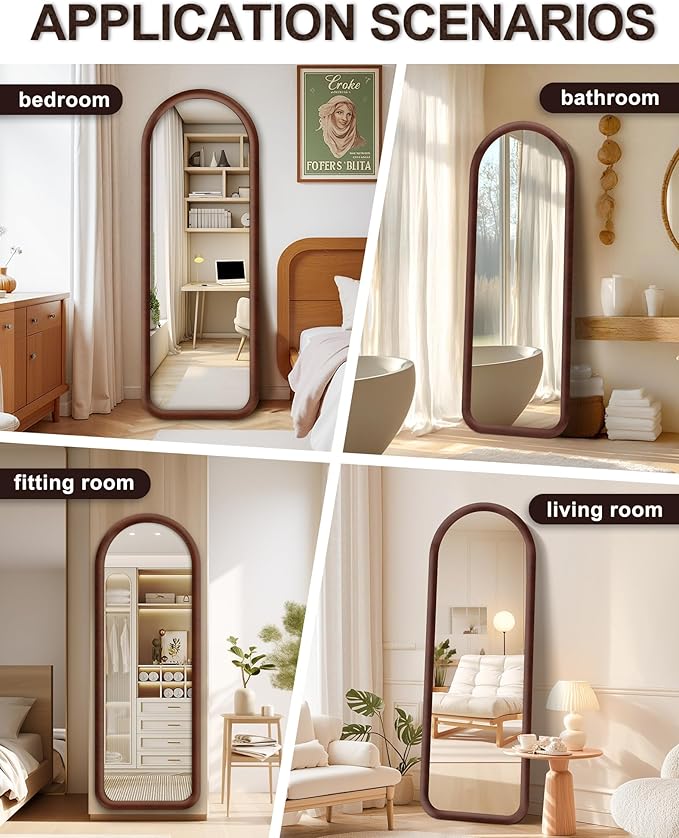 Delma Arched Full Length Mirror, Free Standing Floor Plush Flannel Frame Mirror - Image 6