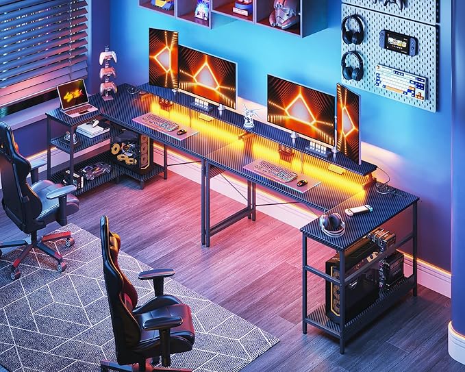 ODK 58 Inch Gaming Desk with USB Charging Ports and LED Lights, Reversible L - Image 2