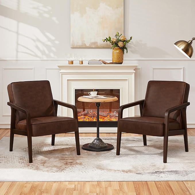Yaheetech PU Leather Accent Chair, Mid-Century Modern Barrel Chair - Image 4
