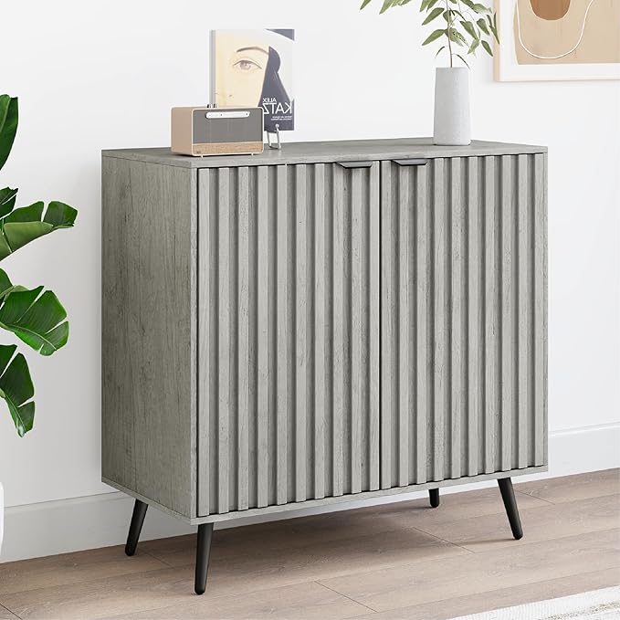 Smuxee Freestanding Fluted Sideboard, Adjustable Shelf - Image 3