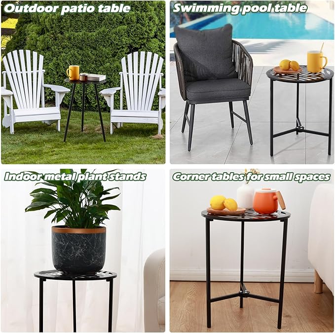 Party Zealot 1 Pack 13" Metal Outdoor Side Tables Small Black Outside End Table - Image 7