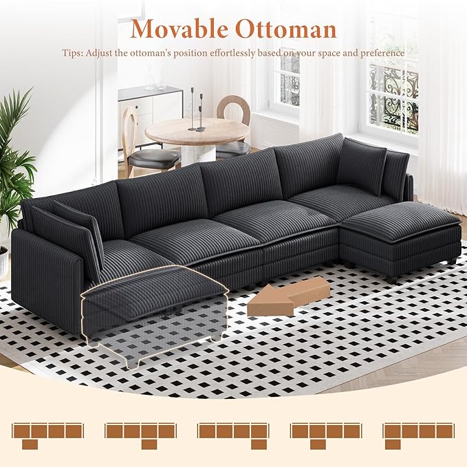 Vesgantti 143" L Shaped Modular Sectional Sofa, Comfy Corduroy Upholstered - Image 8