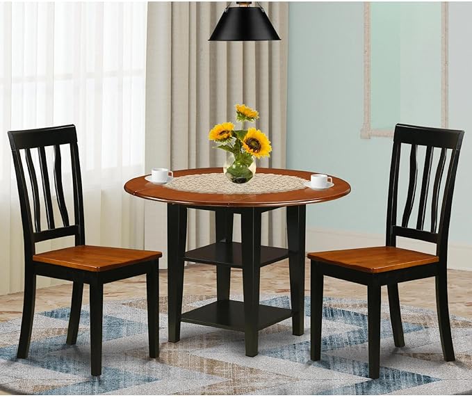 East West Furniture SUAN3-BCH-W 3 Piece Dining Room Table Set Contains a Round - Image 2