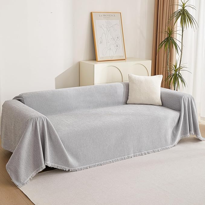 MYSKY HOME Light Gery Chenille Sofa Cover - Image 8