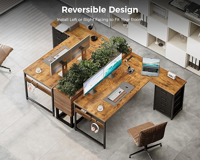 AODK L Shaped Desk with 4 Tier Drawers, L Shaped Computer Desk with USB - Image 7