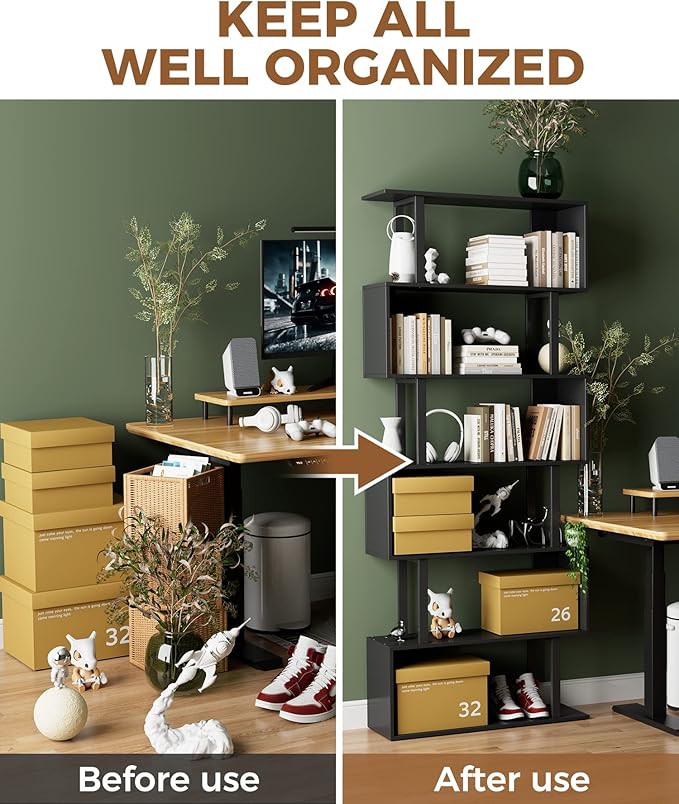 Gadroad 6 Tier Geometric Bookcase, Modern Corner Bookcase Storage Shelf Wood - Image 7