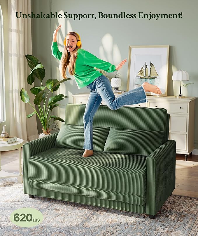 53” Convertible Sofa Bed Couch, Corduroy Couch Bed, 6-Position Loveseat Sleeper - Image 6