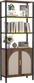 Bookshelf with Rattan Doors, 5 Tier Book Shelf Storage Organizer by Turosur