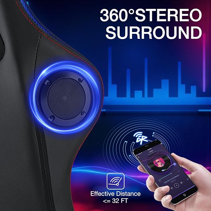 HOFFREE Gaming Chair with Music Rhythm RGB LED Lights and Bluetooth Speakers - Image 4