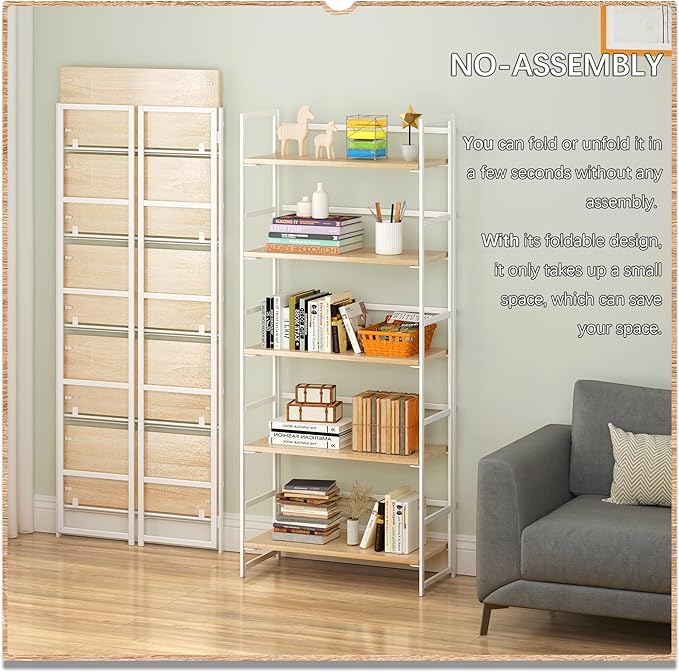4NM No Assembly 5 Tiers Book Shelves, Living Room, Home Office - Image 3