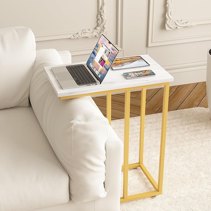 VECELO C Shaped End Side Table for Sofa Couch and Bed Snack TV Tray for Living - Image 3