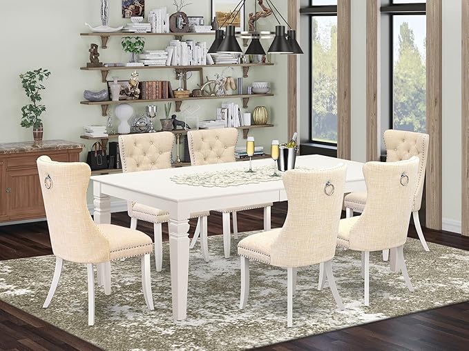 East West Furniture LGDA7-LWH-32 7 Piece Dinette Set Contains a Rectangle - Image 2