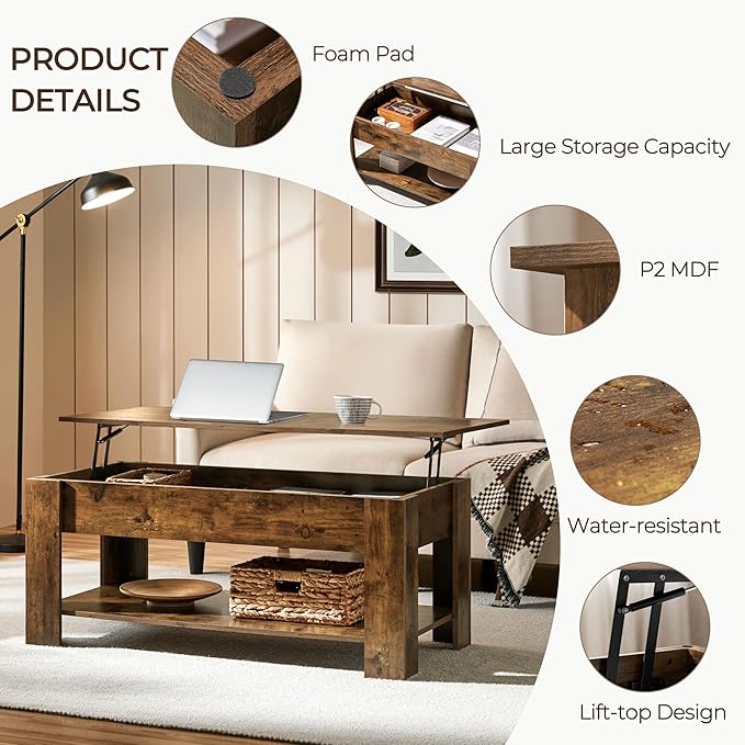 Yaheetech Coffee Table, 47.5in Lift top Coffee Table - Image 9