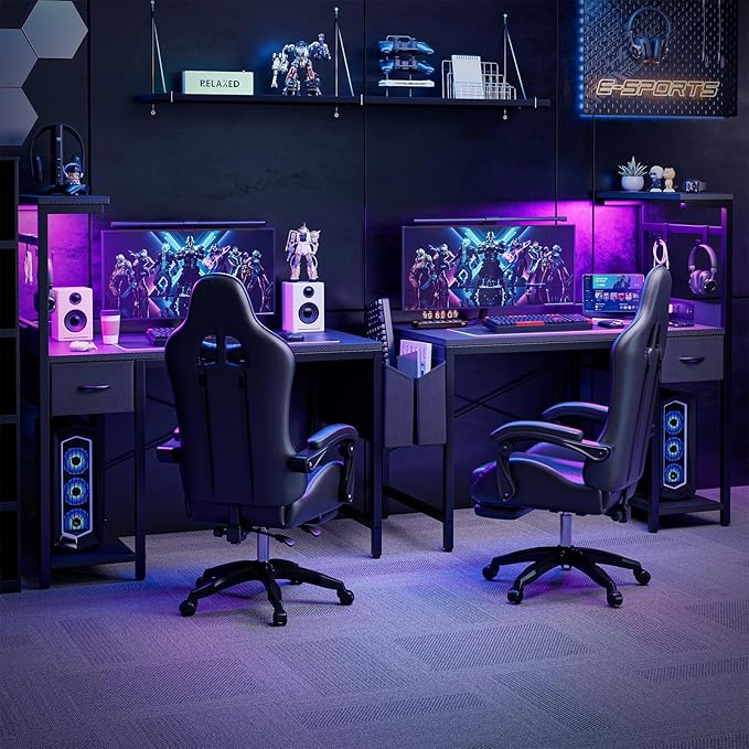 Gaming Desk 55 Inch with Power Outlet and LED Light, Computer Desk with - Image 4