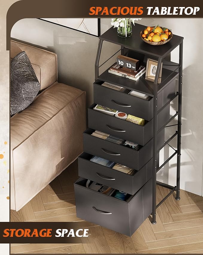 WLIVE Black Fabric Dresser for Bedroom, Tall Nightstand - Image 4