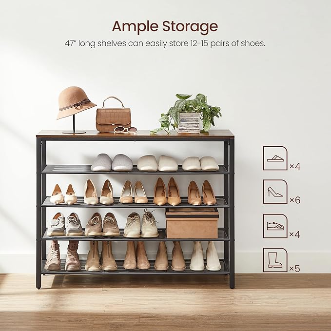 VASAGLE 5 Tier Shoe Rack for Closet, 20-25 Pairs of Shoes, Large Shoe Organizer - Image 6