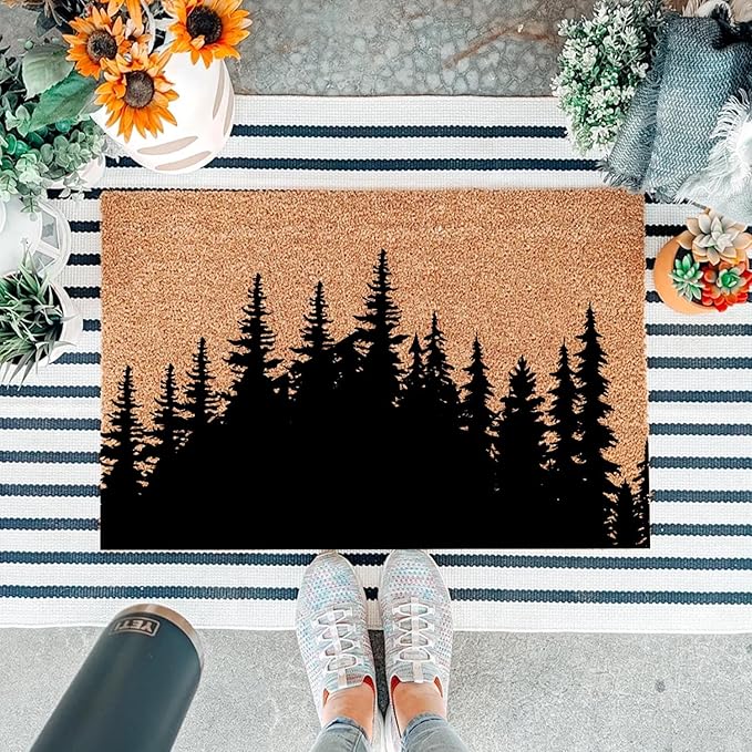 Funny Coir Doormat Tree Line Forest Landscape Front Door Mats Entryway Outdoor - Image 5