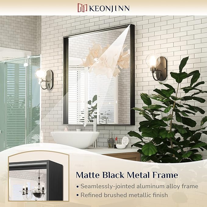 Keonjinn 36 x 36 Inch Black Bathroom Mirror - Image 6