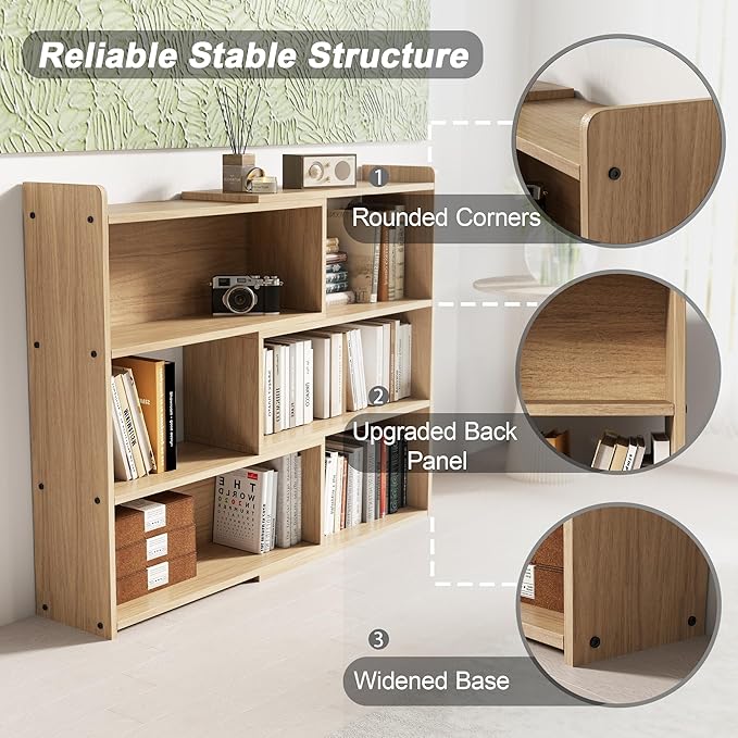 Open Shelf Low Bookcase, Wooden 4-Tier Floor Standing Expandable 25-47 inch - Image 7