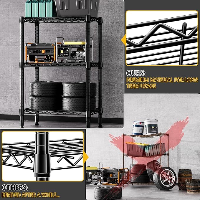 750 lbs 3 Tier Shelf Metal Storage Shelves Shelving Wire Rack Heavy Duty Closet - Image 6
