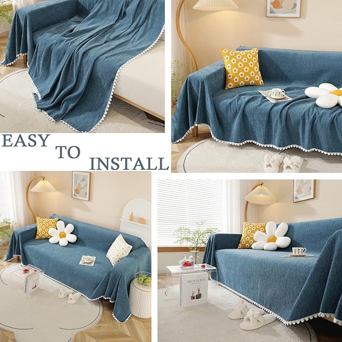 HANDONTIME Blue Sectional Couch Covers Easy Fitted Sofa Covers - Image 5