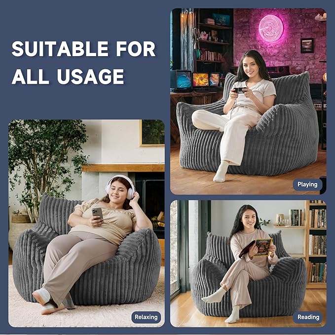 Oversized Bean Bag Chair for Adults, Giant Comfy Plush Boneless Bean Bag Couch - Image 5