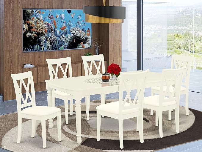 East West Furniture DOCL7-LWH-C 7 Piece Kitchen Table & Chairs Set Consist of a - Image 2